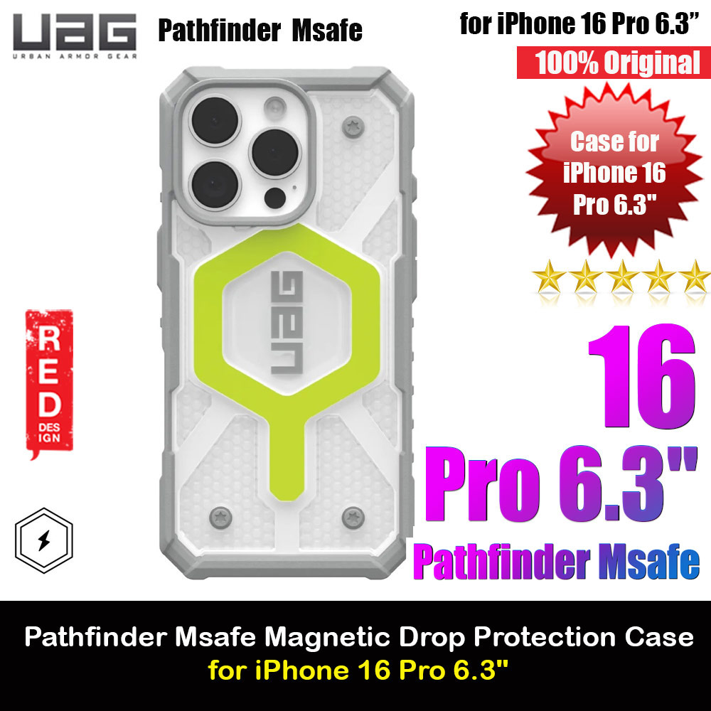 UAG Pathfinder Magsafe Compatible Drop Proof Transparent Clear Case for iPhone 16 Pro 6.3 (Active Neon)