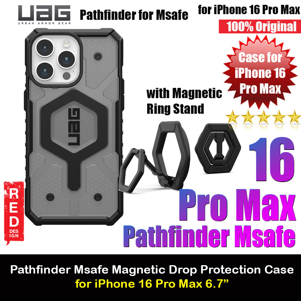 UAG Pathfinder Magsafe Compatible Drop Proof Transparent Clear Case for iPhone 16 Pro Max 6.9 with Magnetic Ring Stand (Ash)