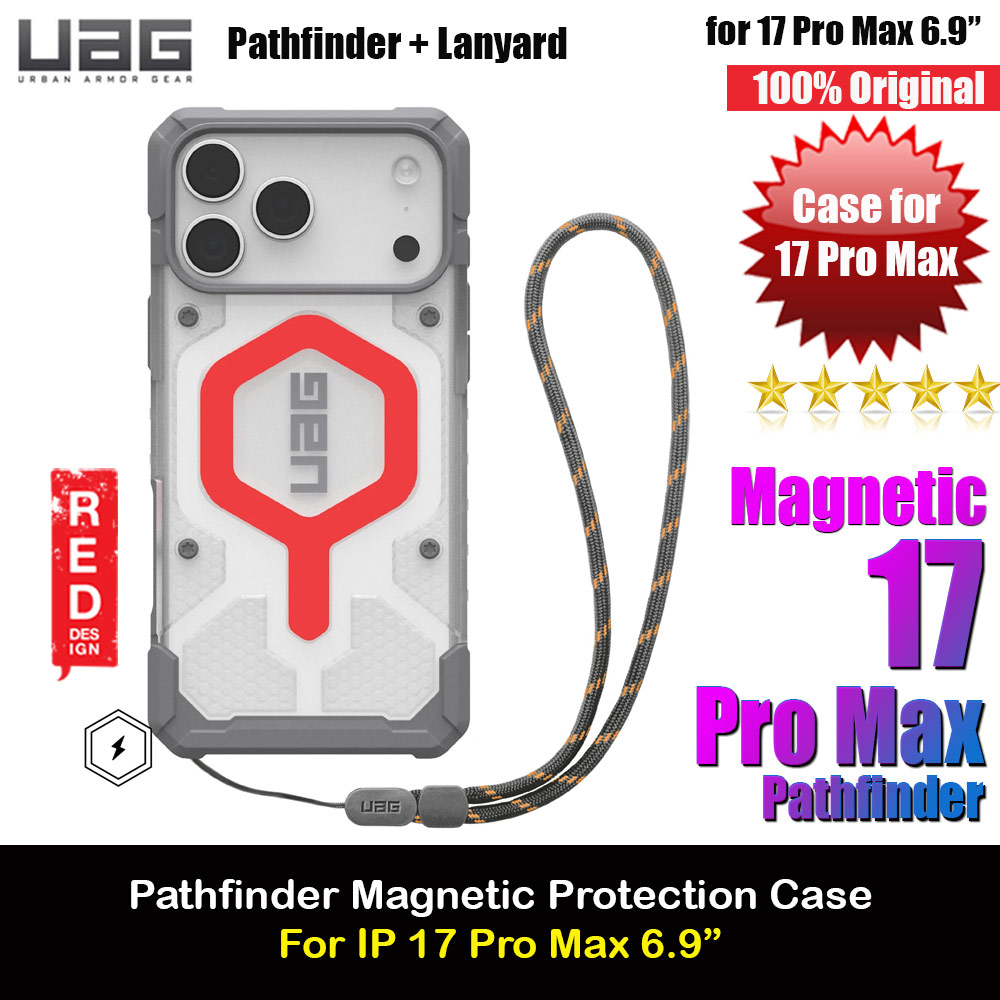 UAG Pathfinder Magsafe Compatible Drop Proof Clear Case with Lanyard for iPhone 17 Pro Max 6.9 (Active Lava)