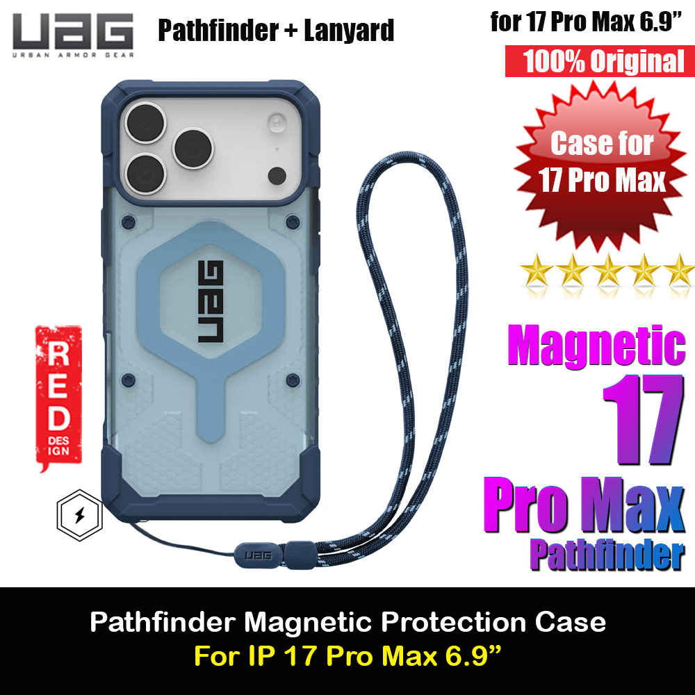UAG Pathfinder Magsafe Compatible Drop Proof Clear Case with Lanyard for iPhone 17 Pro Max 6.9 (Blue)