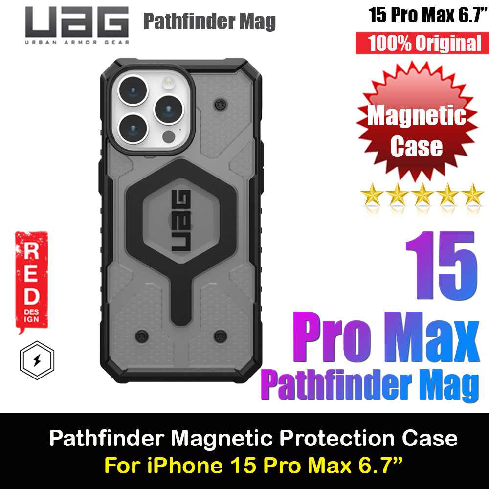 UAG Pathfinder Magsafe Compatible Drop Proof Transparent Clear Case for iPhone 15 Pro Max 6.7 (Ash)