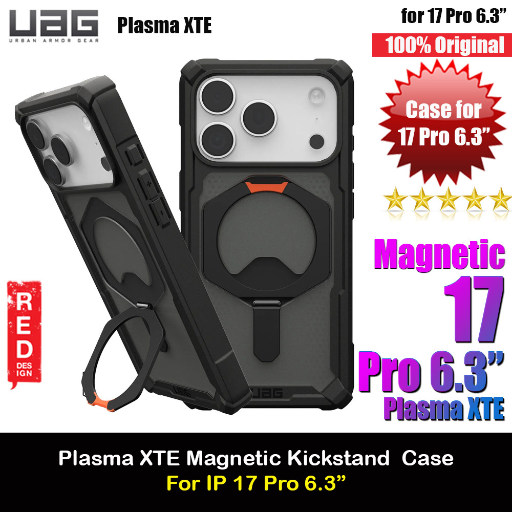 UAG Plasma XTE Magsafe Drop Proof Shock Absorbing Drop Protection Case Kickstand Case for iPhone 17 Pro 6.3 (Black Pop Orange)