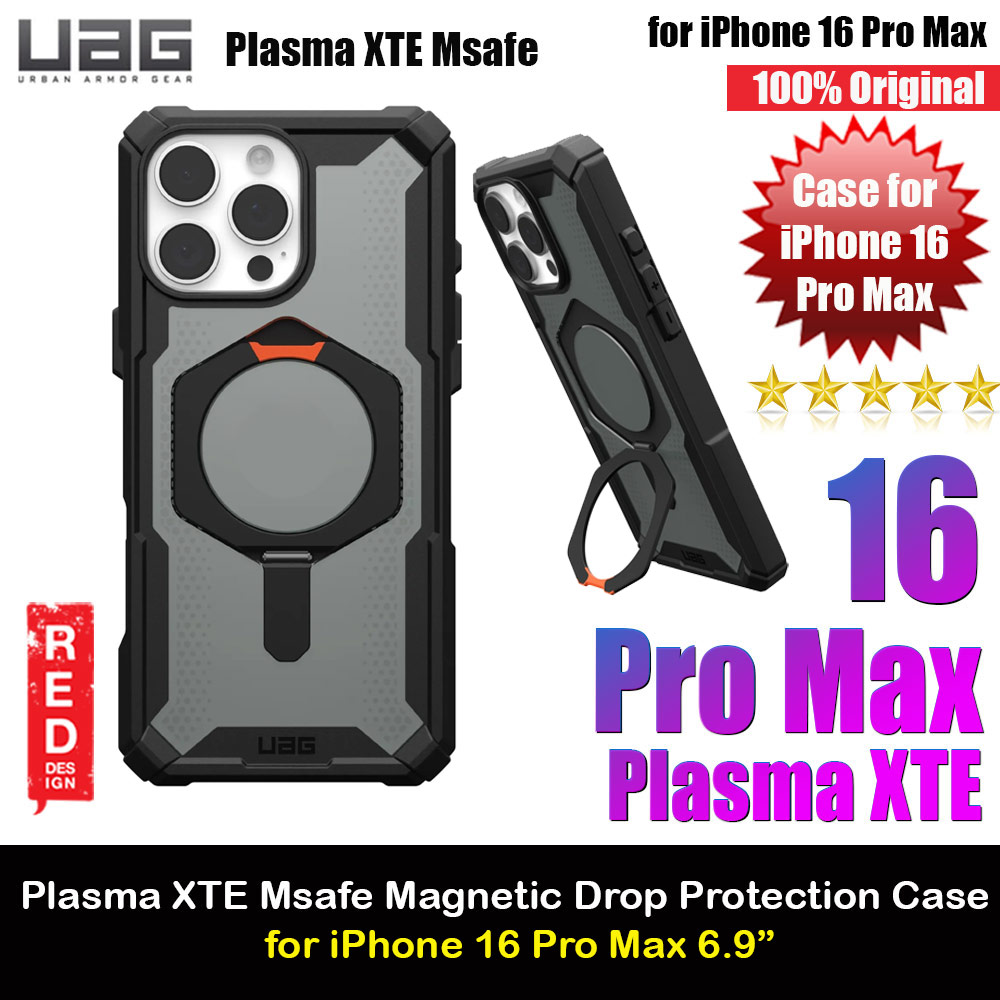 UAG Plasma XTE Magsafe Compatible Drop Proof Kickstand Case for iPhone 16 Pro Max 6.9 (Black Orange)