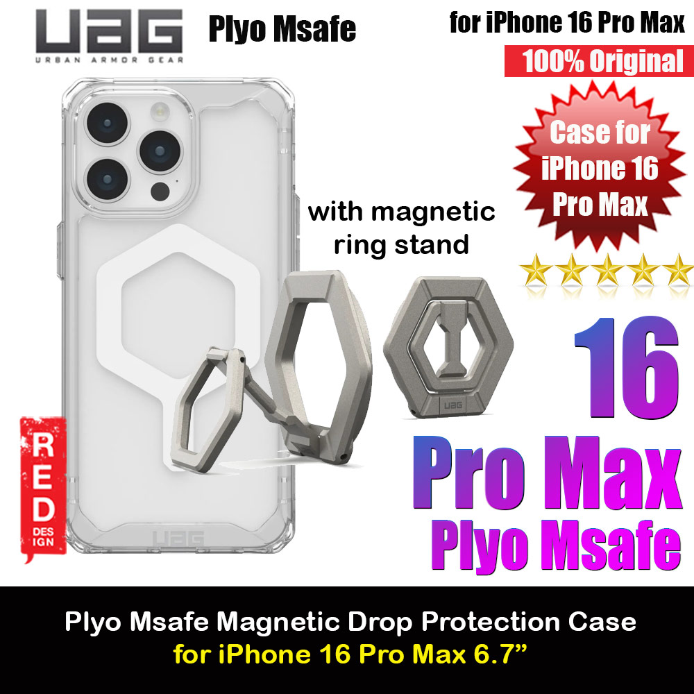 UAG Plyo Magsafe Drop Proof Shock Impact Resistant Transparent Clear Case for iPhone 16 Pro Max 6.9 with Titanium Stand (Ice White)