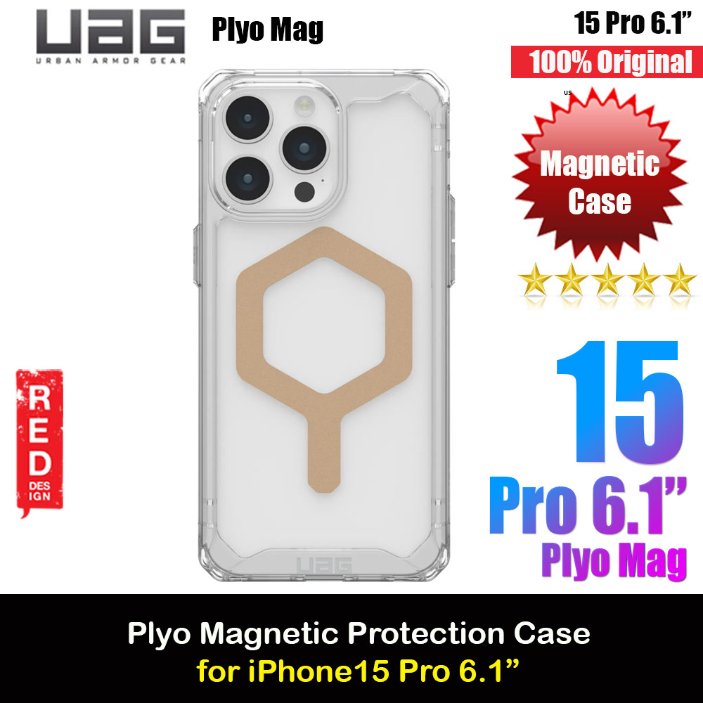 UAG Plyo Magsafe Compatible Drop Proof Shock Impact Resistant Transparent Clear Case for iPhone 15 Pro 6.1 (Ice Gold)