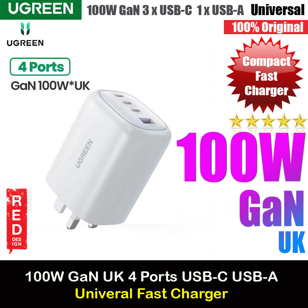 UGREEN PD 100W 65W 30W 20W GaN Fast Charger UK 3 USB C 1 USB A Port 4 Port Mini Compact Charger For iPhone 14 Pro Max Galaxy S23 Ultra (UK)