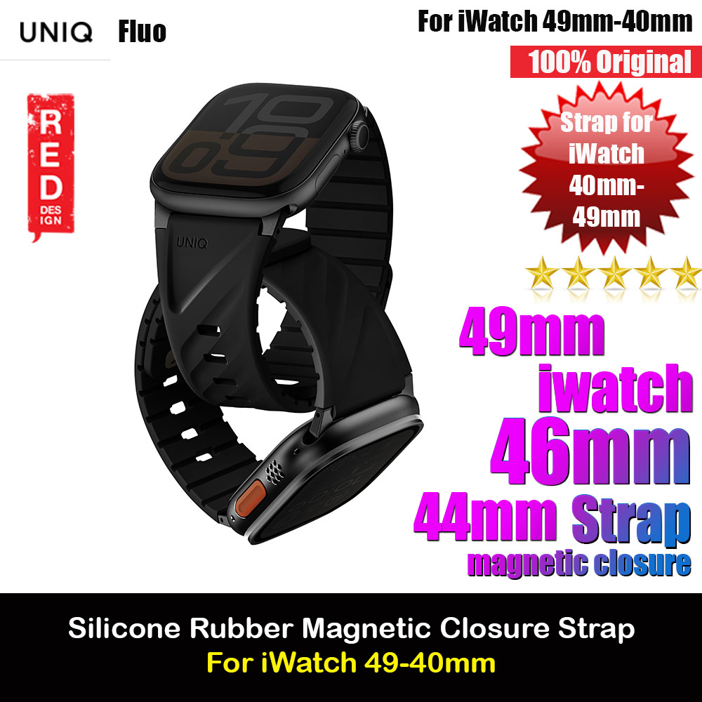 Uniq Silicone Rubber Strap with Magnetic Closure for Apple Watch 49mm 46mm 45mm 44mm 42mm 40mm (Black)
