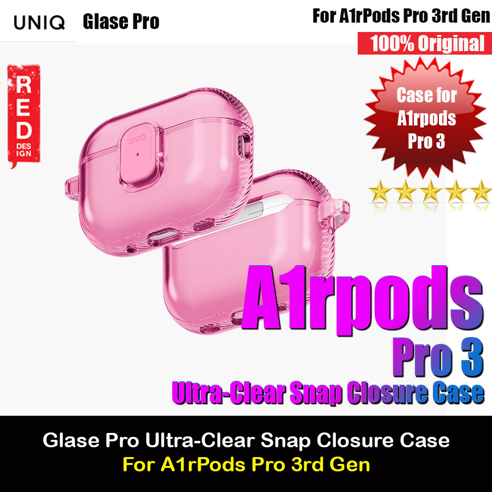 Uniq Glase Pro Ultra-Clear Snap Closure Case for Airpods Pro 3 3rd Gen 2025 (Pink)