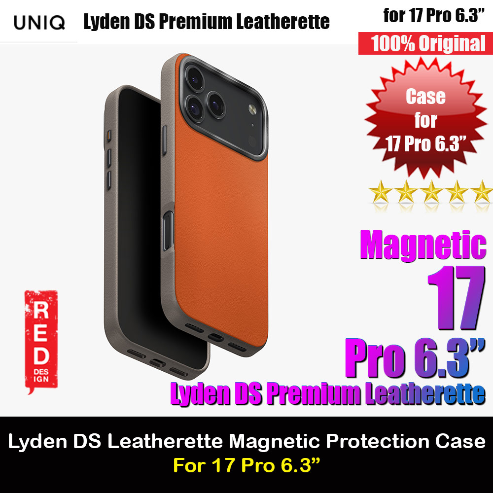 Uniq Lyden DS Premium Leatherette Magclick Protection Case for iPhone 17 Pro 6.3 (Flamed Orange)