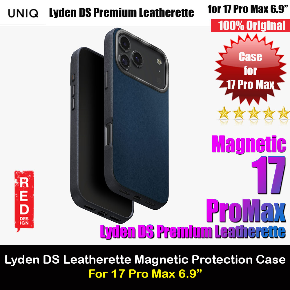 Uniq Lyden DS Premium Leatherette Magclick Protection Case for iPhone 17 Pro Max 6.9 (Steel Blue)