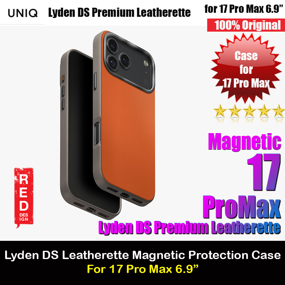 Uniq Lyden DS Premium Leatherette Magclick Protection Case for iPhone 17 Pro Max 6.9 (Flamed Orange)