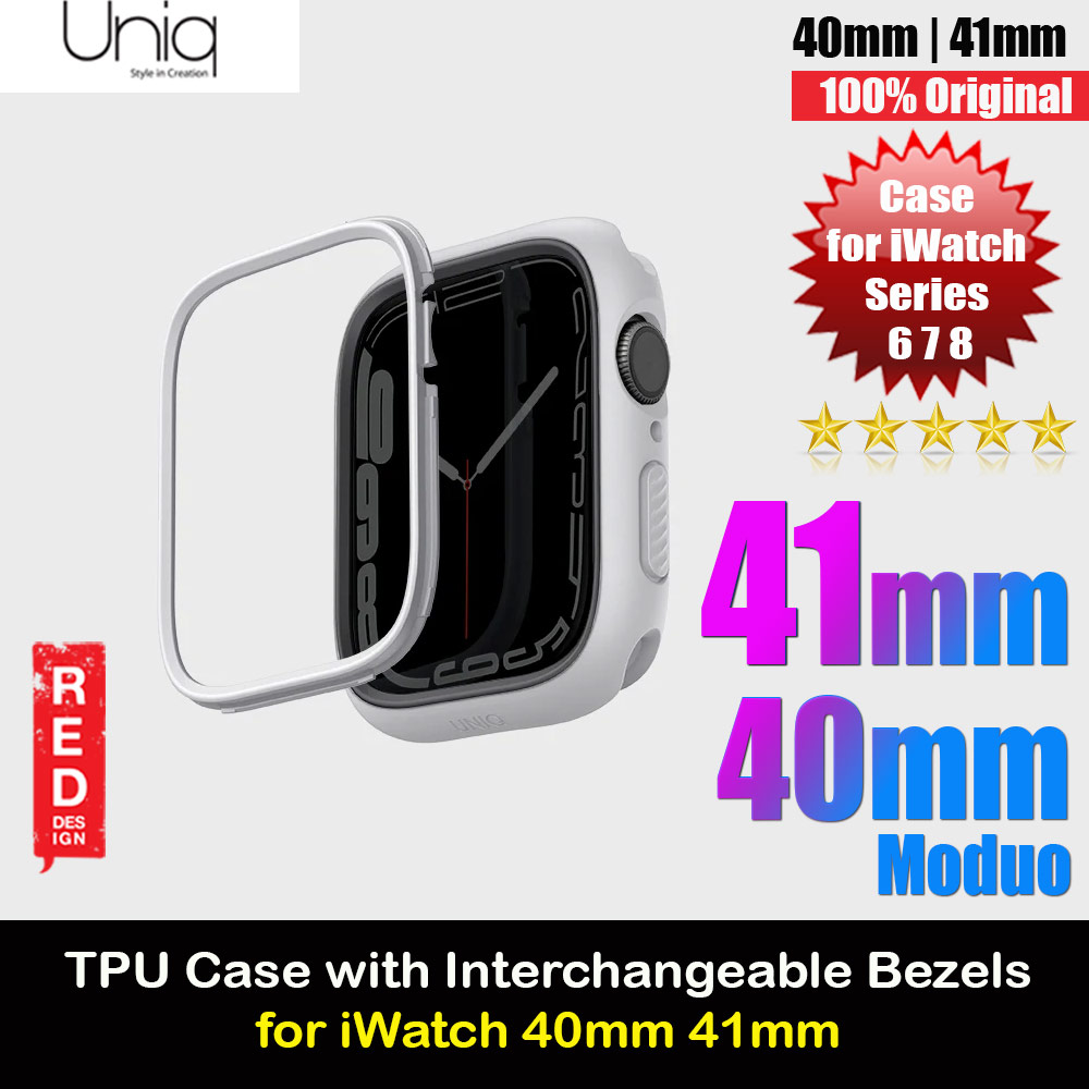 Uniq Moduo Mix and Match Color TPU Bumper with Polycarbonate Bezel Series Case for Apple Watch 41mm 40mm (Chalk Stone Grey)