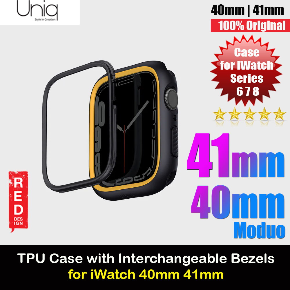 Uniq Moduo Mix and Match Color TPU Bumper with Polycarbonate Bezel Series Case for Apple Watch 41mm 40mm (Black Mustard)