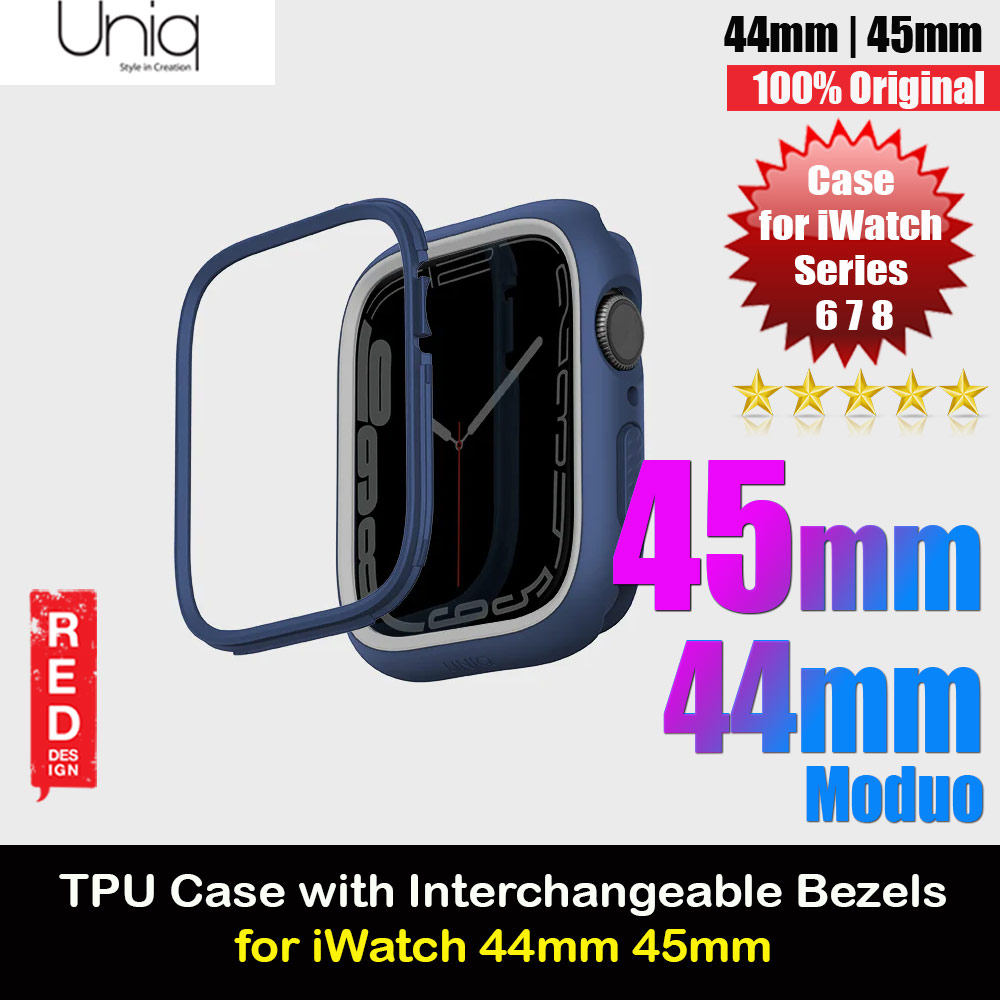 Uniq Moduo Mix and Match Color TPU Bumper with Polycarbonate Bezel Series Case for Apple Watch 45mm 44mm (Blue Grey)