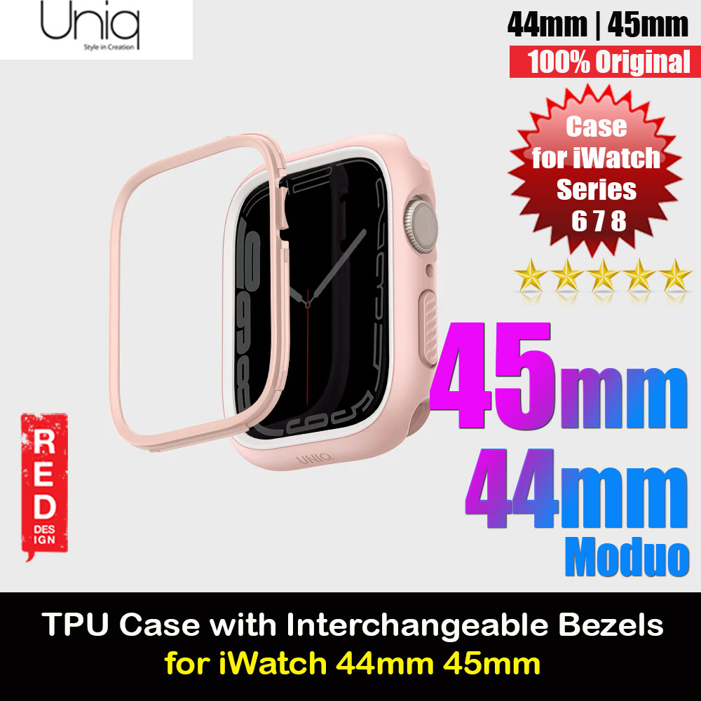 Uniq Moduo Mix and Match Color TPU Bumper with Polycarbonate Bezel Series Case for Apple Watch 45mm 44mm (Pink White)