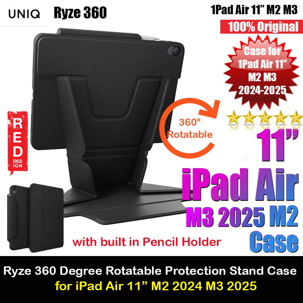 Uniq Ryze 360 Degree Rotatable Standable as Stand Holder Protection Case for iPad Air 11 M2 2024 M3 2025 (Black)