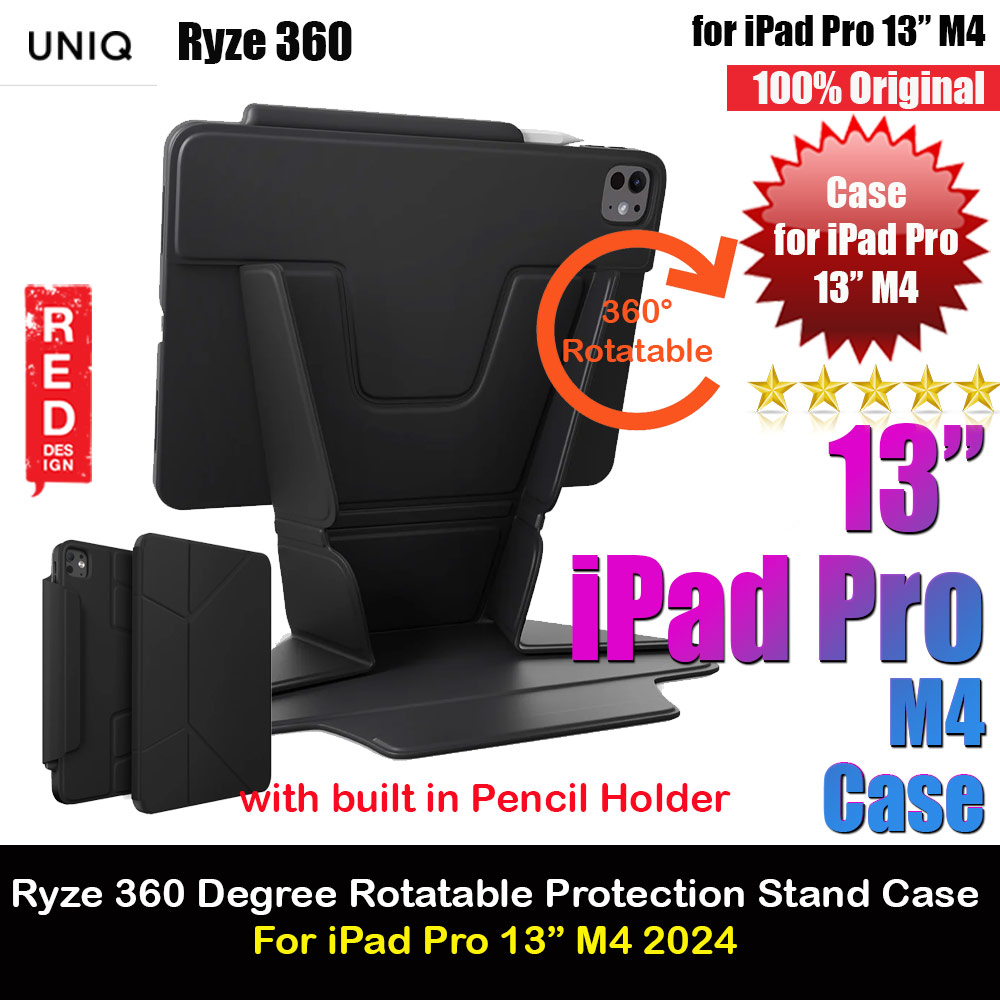 Uniq Ryze 360 Degree Rotatable Standable as Stand Holder Protection Case for iPad Pro 13 M4 2024 (Black)