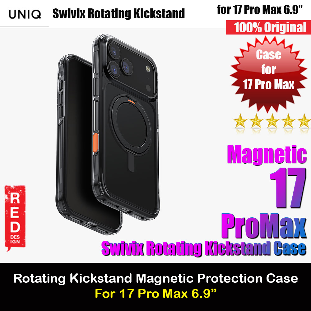 Uniq Swivix Rotating 360 Kickstand Case Magclick Protection Case for iPhone 17 Pro Max 6.9 (Carbon Black)