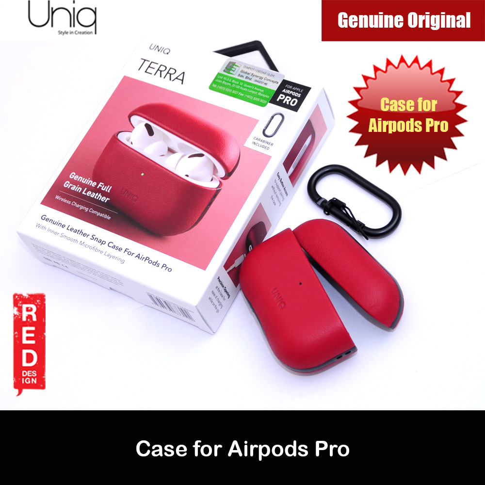 Uniq Terra Airpod Genuine Leather Snap Case with Carabiner for Airpods Pro  (Red)