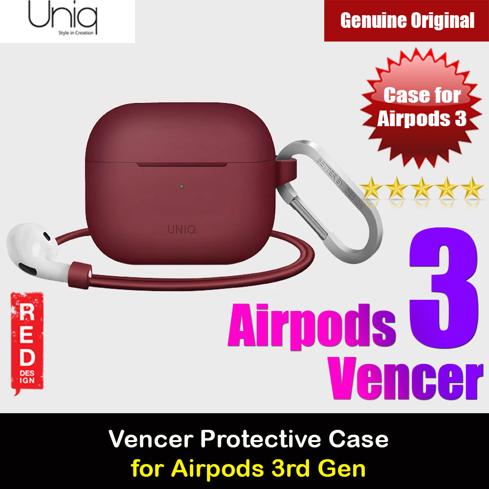 Uniq Vencer Airpods 3 High Quality Premium Silicone Case with Aluminium Carabiner for Airpods 3 Airpods 3rd Gen (Burgundy Maroon)