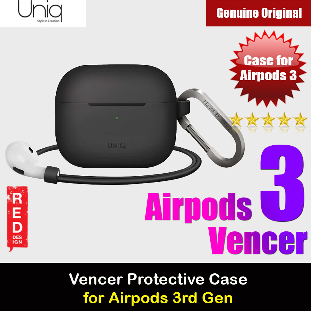 Uniq Vencer Airpods 3 High Quality Premium Silicone Case with Aluminium Carabiner for Airpods 3 Airpods 3rd Gen (Dark Grey)