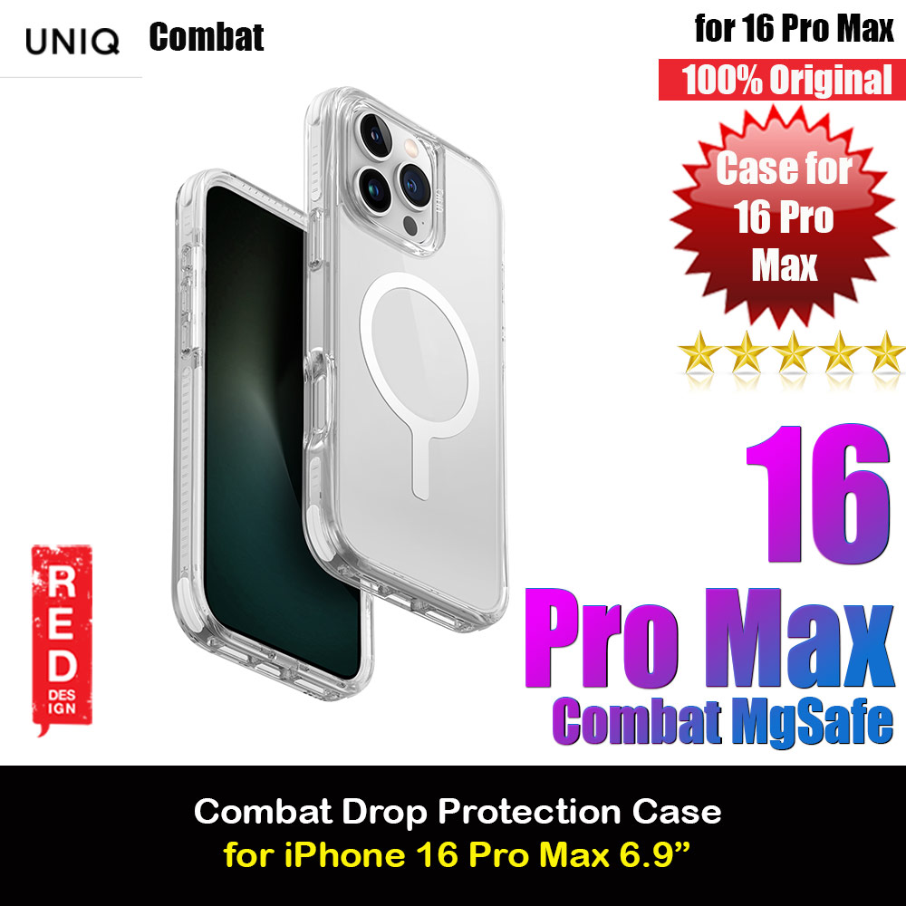 Uniq Magclick Combat Hybrid Ultra Tough Drop Protection Magnetic Charge Compatible Case for iPhone 16 Pro Max 6.9 (Lume White)