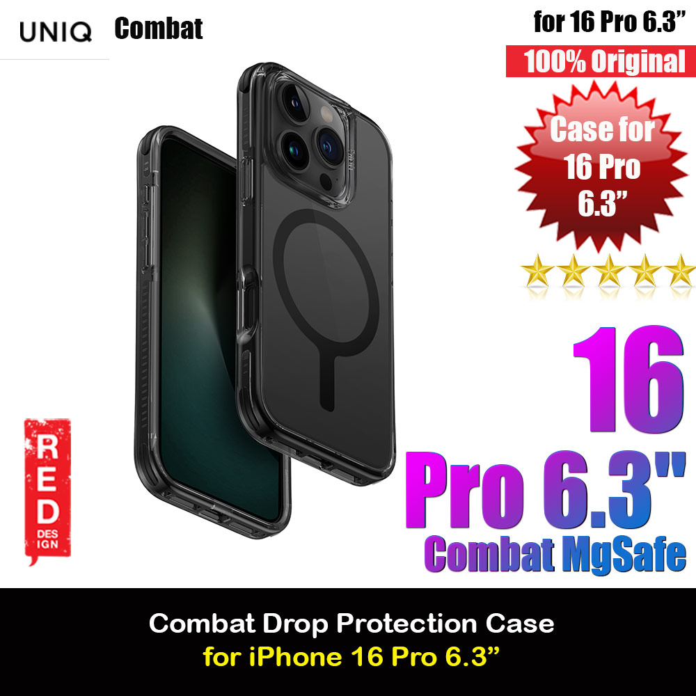 Uniq Magclick Combat Hybrid Ultra Tough Drop Protection Magnetic Charge Compatible Case for iPhone 16 Pro 6.3 (Black)