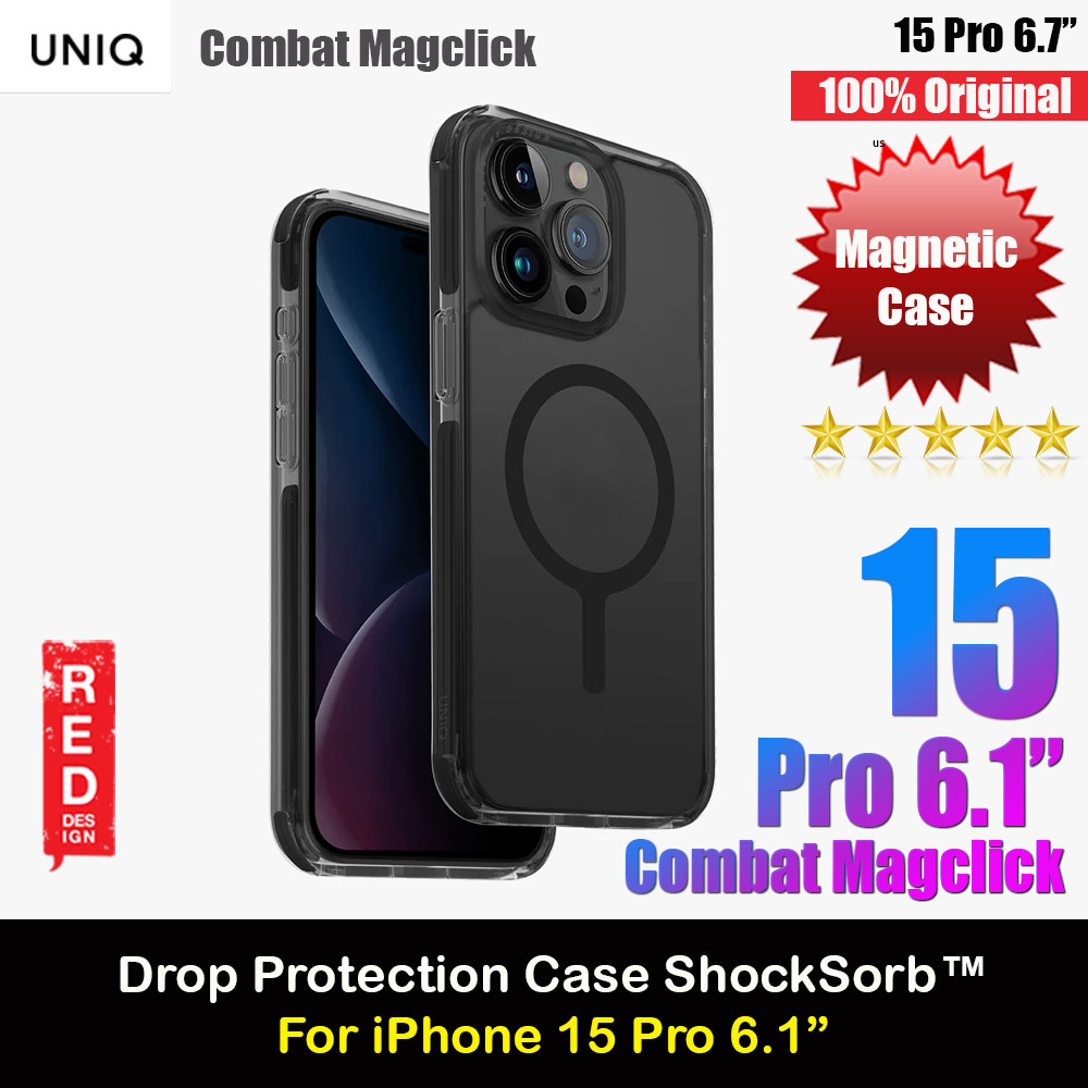 Uniq Magclick Combat Hybrid Ultra Tough Drop Protection Magnetic Charge Compatible Case for iPhone 15 Pro 6.1 (Black)
