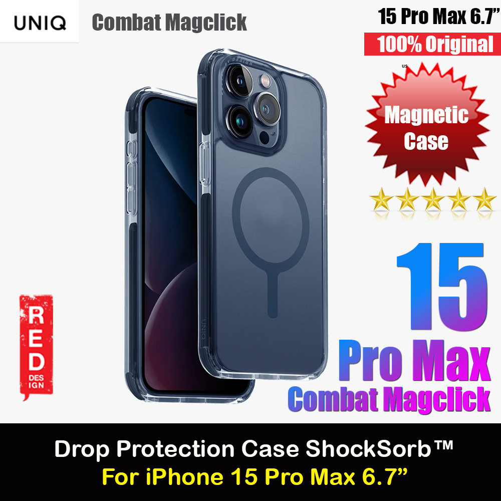 Uniq Magclick Combat Hybrid Ultra Tough Drop Protection Magnetic Charge Compatible Case for iPhone 15 Pro Max 6.7 (Smoke Blue)
