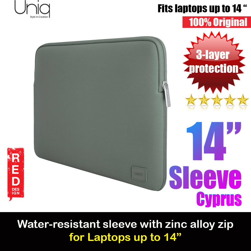 Uniq Cyprus Water Resistant Neoprene 3 Layer Protection Laptop Notebook Sleeve fit up to 14 inches (Green)