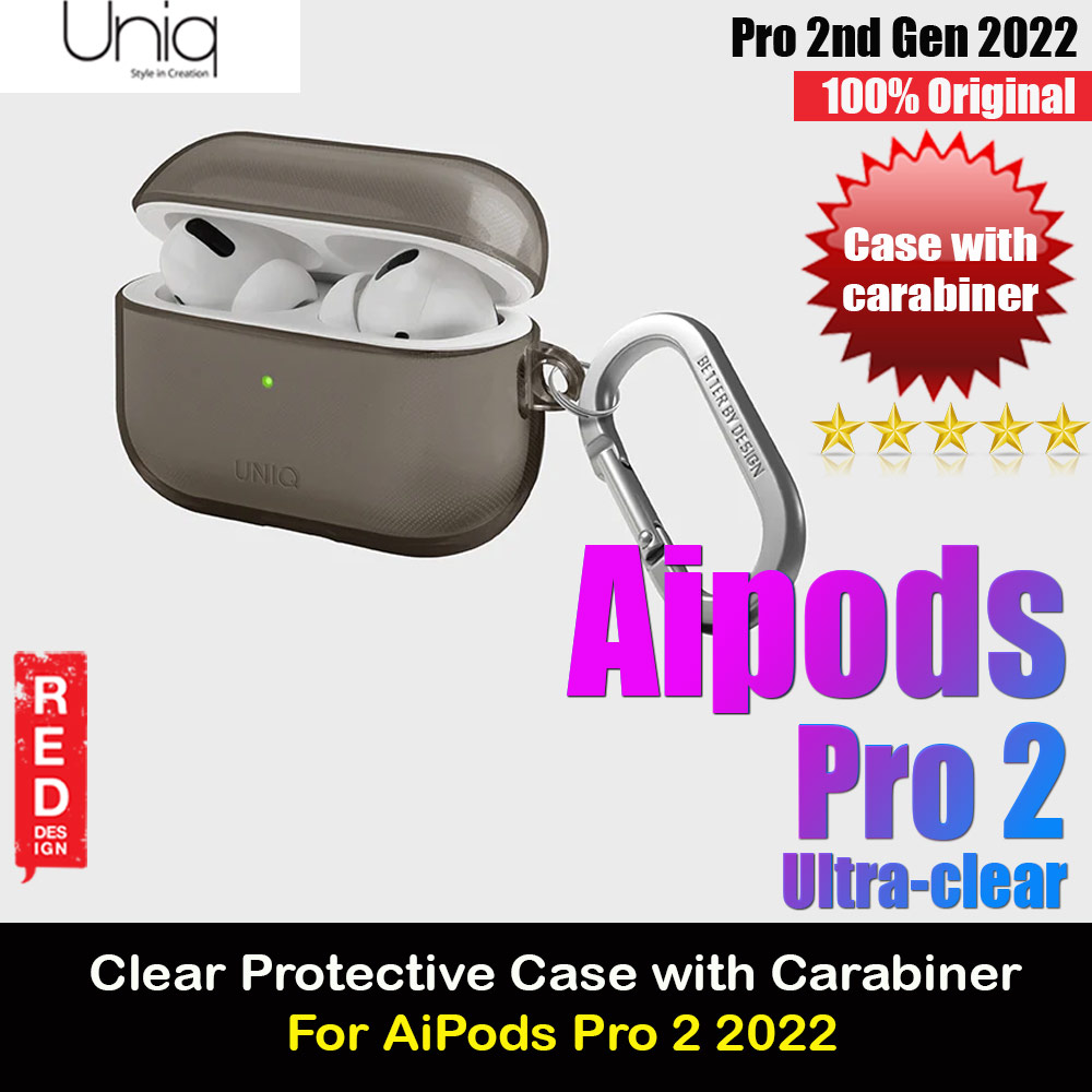 Uniq Glase Protective Protection Soft Clear Case with Carabiner for Apple Airpods Pro 2 (Smoke)
