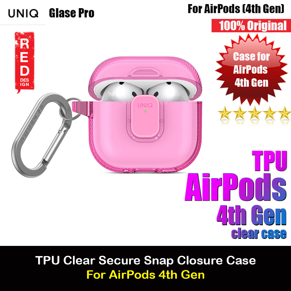 Uniq Glase Pro Secure Snap Closure Protective Protection Soft Clear Case with Carabiner for Apple Airpods 4th gen  (Pink)
