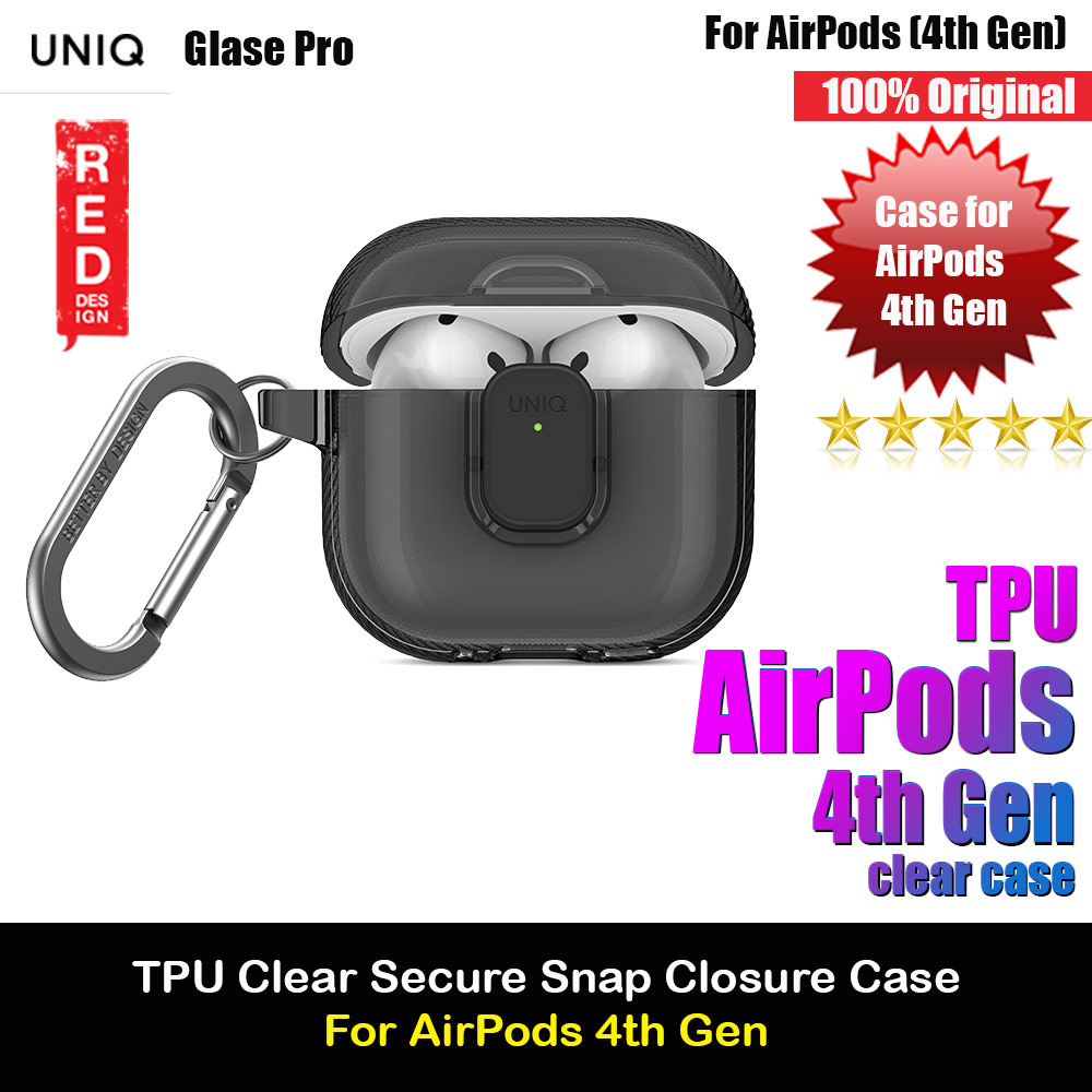 Uniq Glase Pro Secure Snap Closure Protective Protection Soft Clear Case with Carabiner for Apple Airpods 4th gen  (Smoke)
