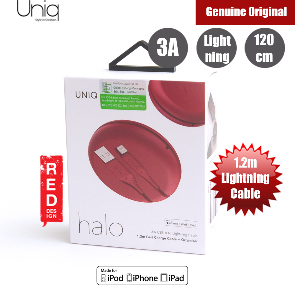 Uniq Halo 120cm Fast Charge Lightning Cable with Organiser (Red)