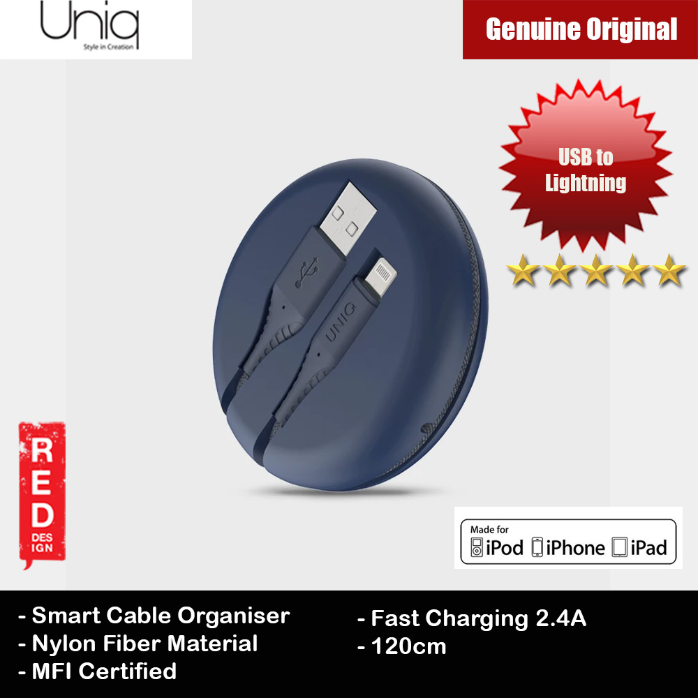 Uniq Halo 120cm Fast Charge Lightning Cable with Organiser (Blue)