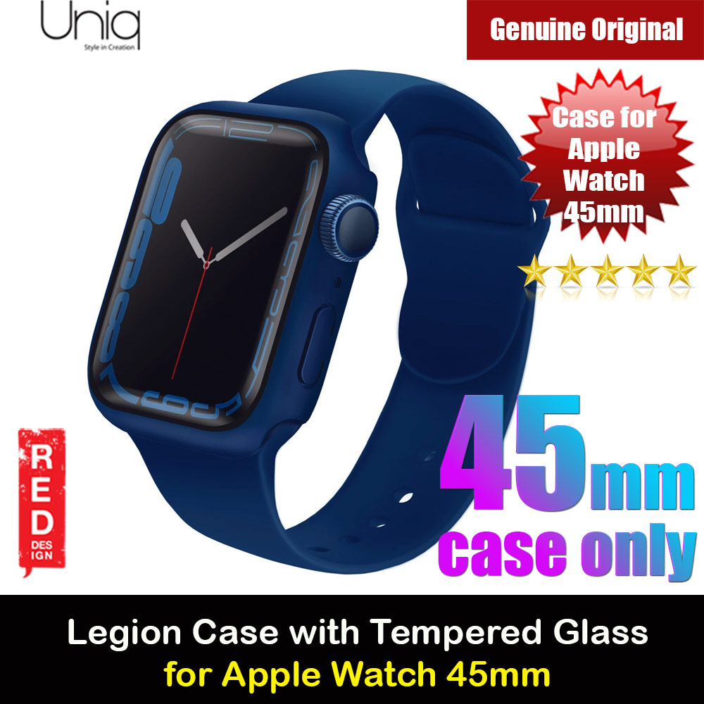 Uniq Legion Hybrid Series Case with High Sensitivity Touch 9H Tempered Glass for Apple Watch 45mm (Blue)