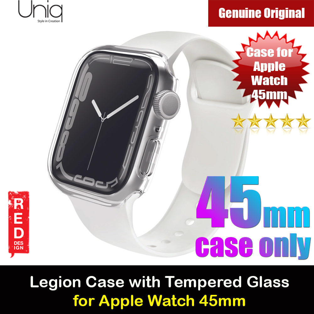 Uniq Legion Hybrid Series Case with High Sensitivity Touch 9H Tempered Glass for Apple Watch 45mm (Clear)
