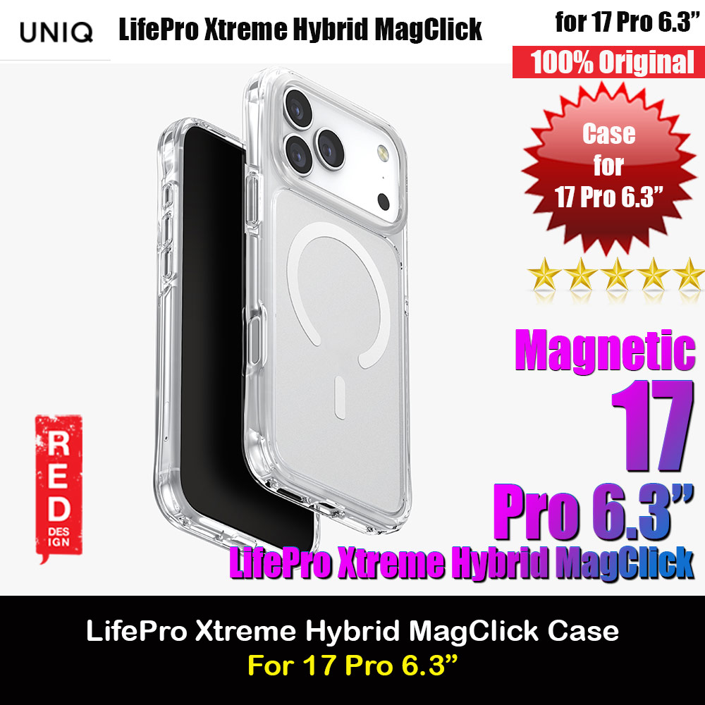Uniq LifePro Xtreme Hybrid Magclick Slim Thin Anti Finger Print Transparent Drop Protection Case for iPhone 17 Pro 6.3 (Frosted Clear)