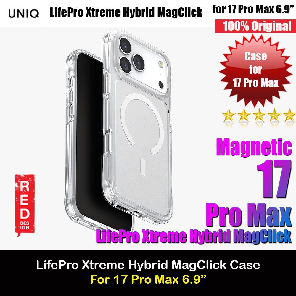 Uniq LifePro Xtreme Hybrid Magclick Slim Thin Anti Finger Print Transparent Drop Protection Case for iPhone 17 Pro Max 6.9 (Frosted Clear)