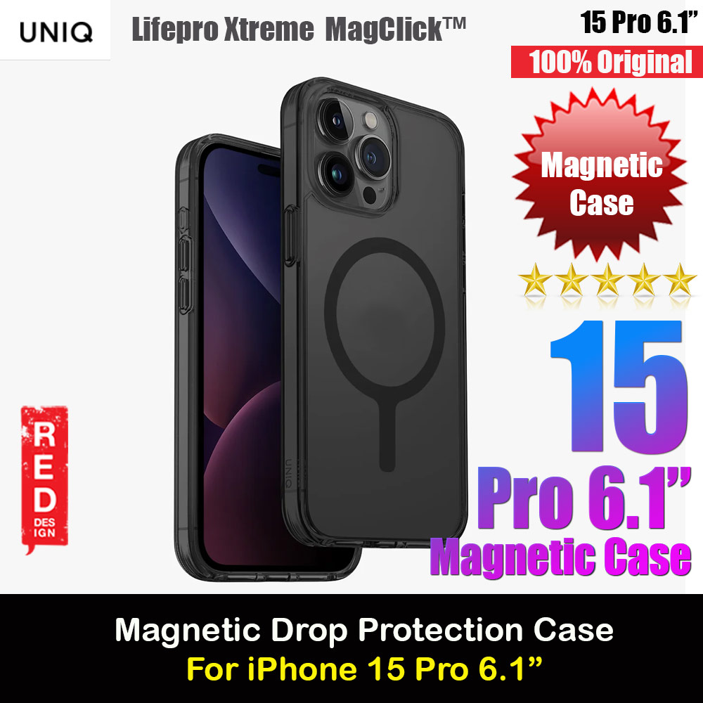 Uniq LifePro Xtreme Magclick Slim Thin Clear Transparent Magsafe Magnetic Drop Protection Case for iPhone 15 Pro 6.1 (Smoke)