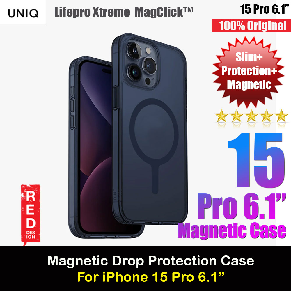 Uniq LifePro Xtreme Magclick Slim Thin Clear Transparent Magsafe Magnetic Drop Protection Case for iPhone 15 Pro 6.1 (Smoke Blue)
