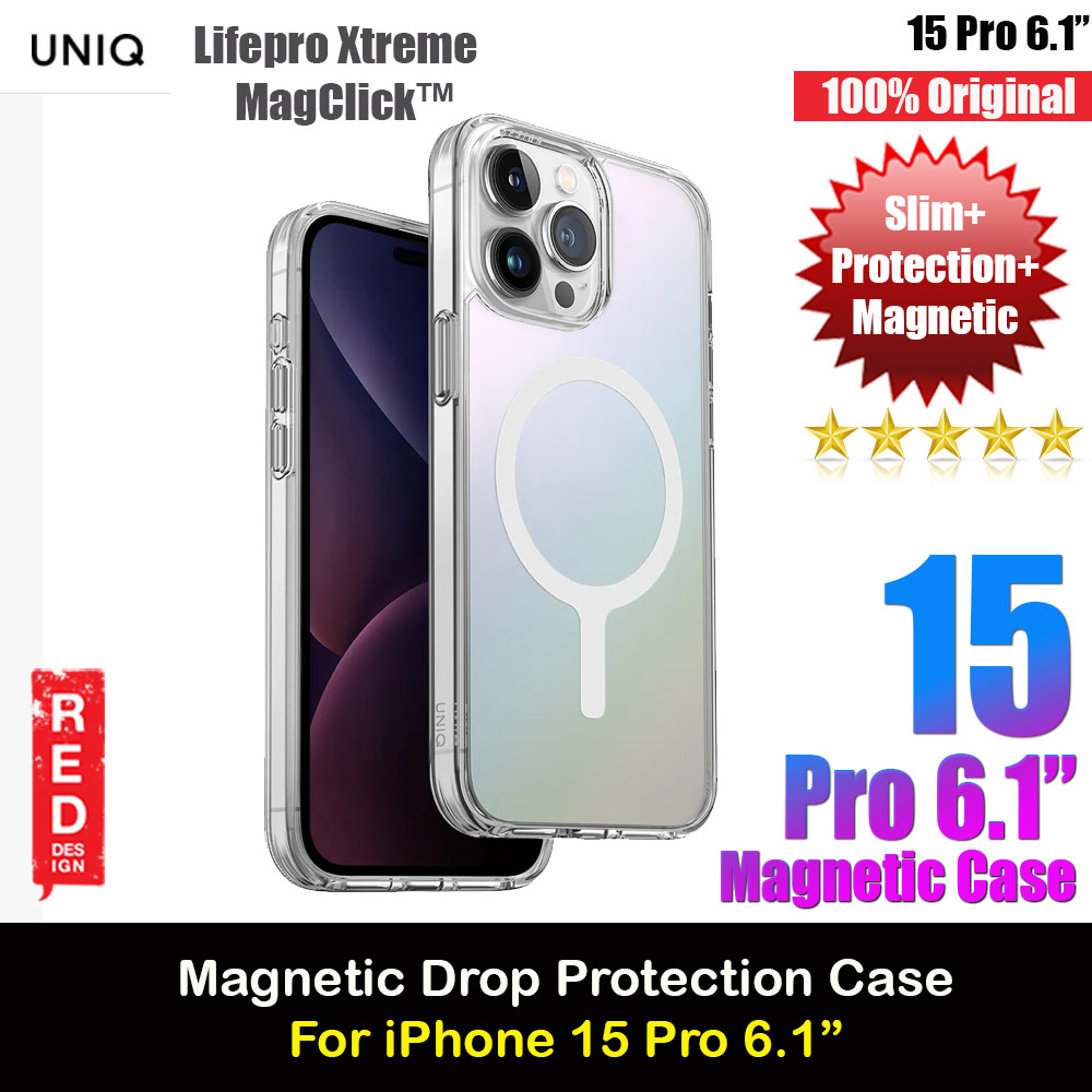 Uniq LifePro Xtreme Magclick Slim Thin Clear Transparent Magsafe Magnetic Drop Protection Case for iPhone 15 Pro 6.1 (Iridescent)