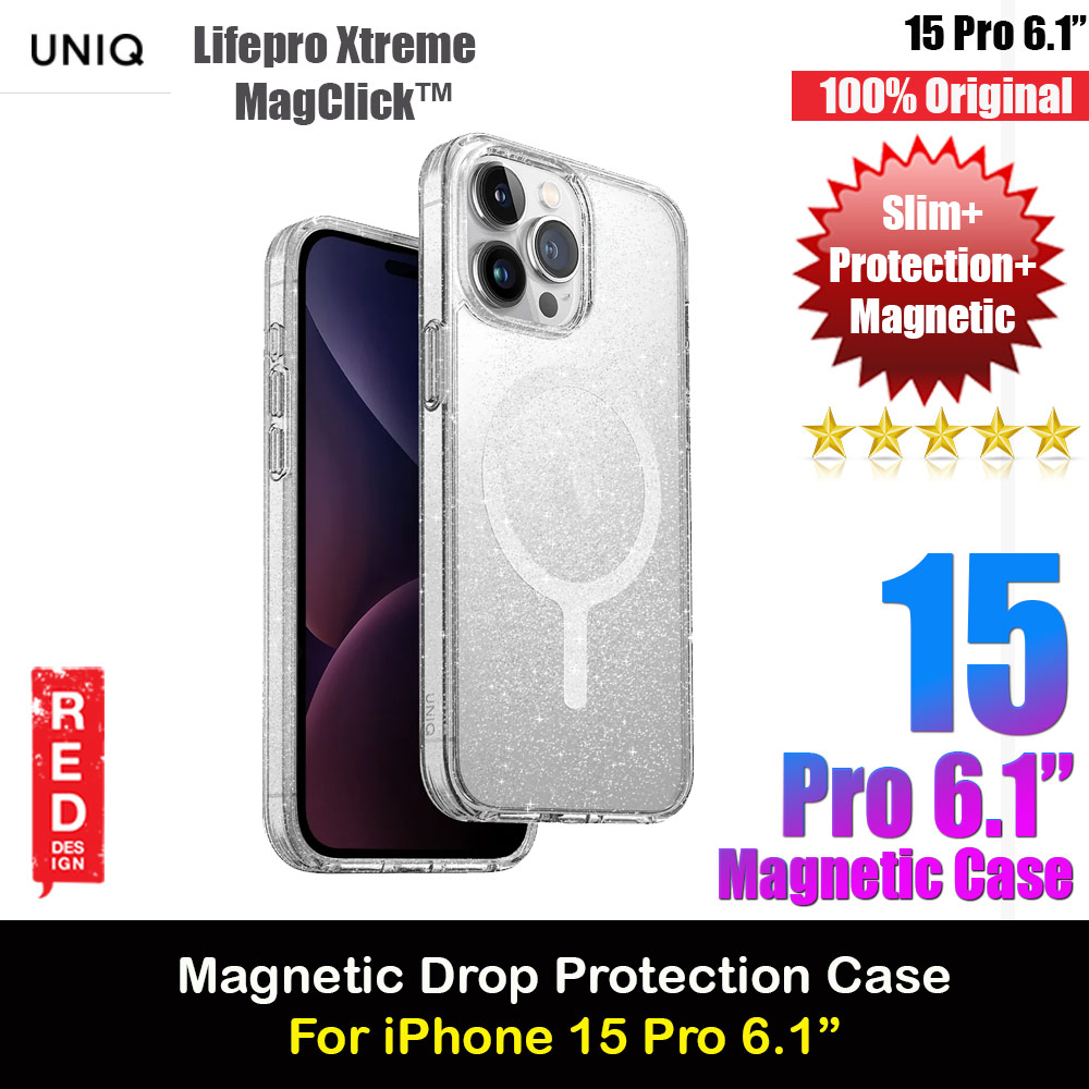 Uniq LifePro Xtreme Magclick Slim Thin Clear Transparent Magsafe Magnetic Drop Protection Case for iPhone 15 Pro 6.1 (Tinsel)