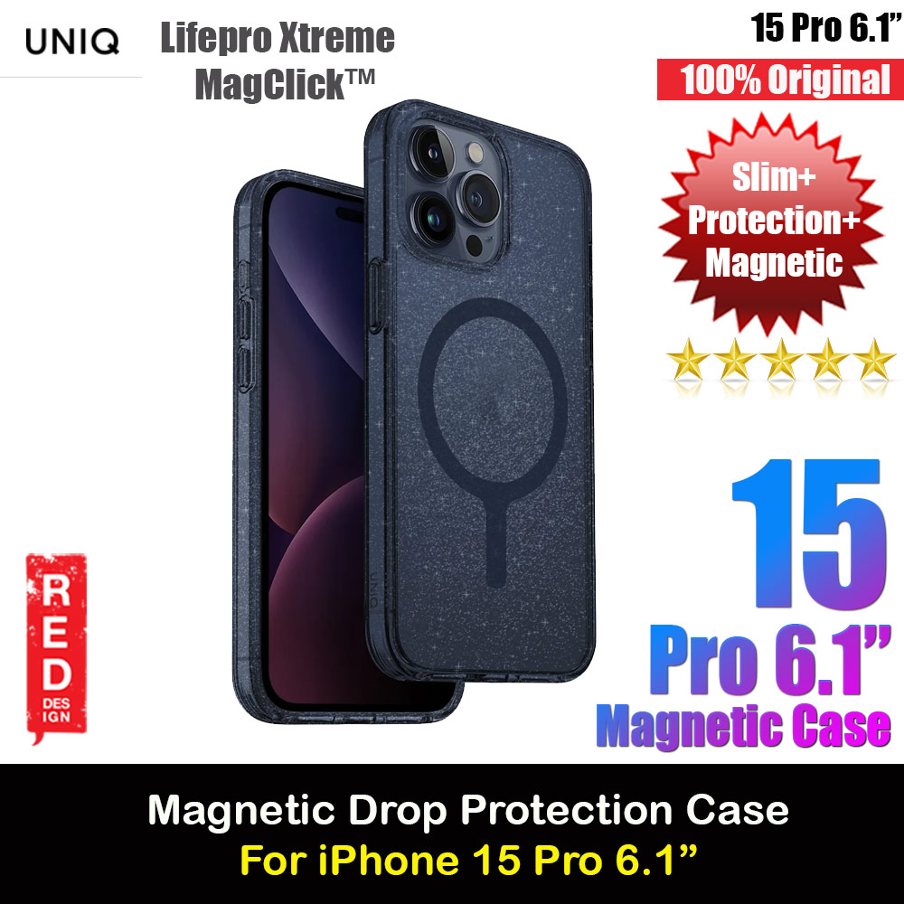 Uniq LifePro Xtreme Magclick Slim Thin Clear Transparent Magsafe Magnetic Drop Protection Case for iPhone 15 Pro 6.1 (Tinsel Blue)