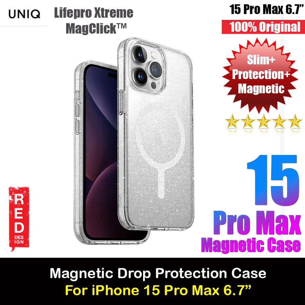 Uniq LifePro Xtreme Magclick Slim Thin Clear Transparent Magsafe Magnetic Drop Protection Case for iPhone 15 Pro Max 6.7 (Tinsel)