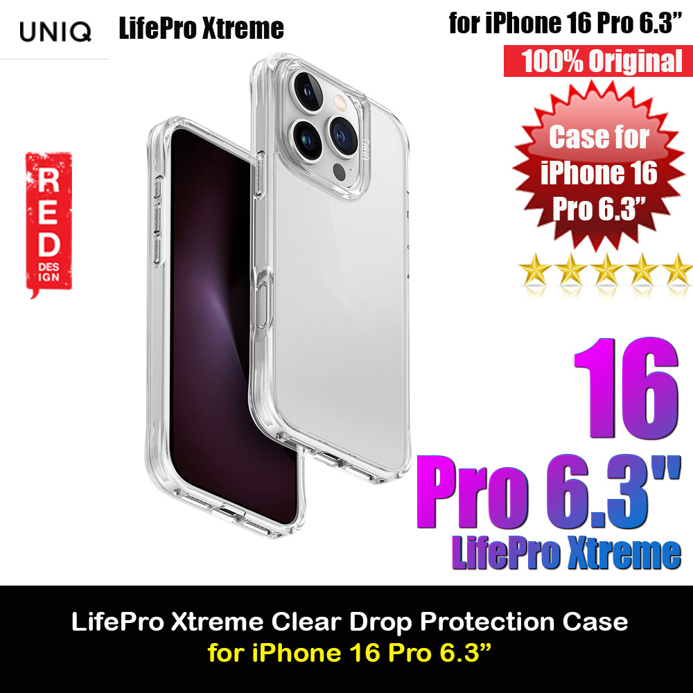 Uniq LifePro Xtreme Slim Thin Clear Transparent Drop Protection Case for iPhone 16 Pro 6.3 (Clear)