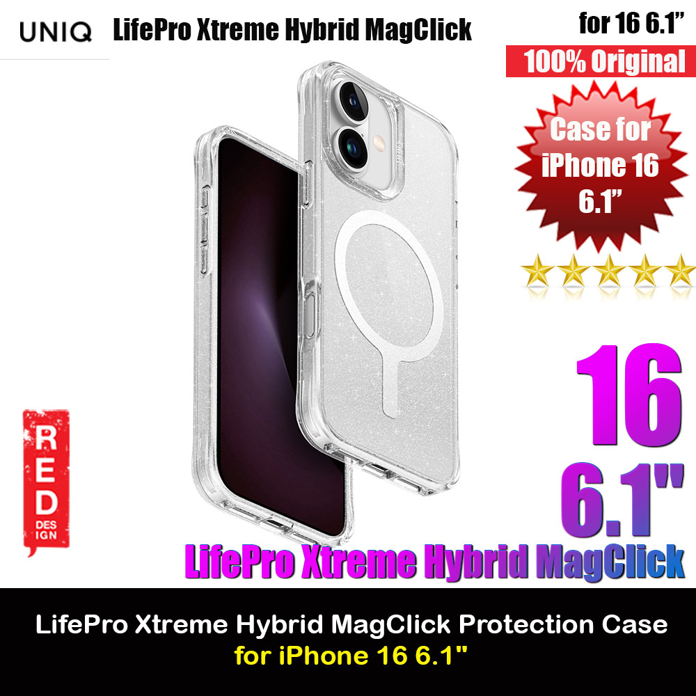 Uniq LifePro Xtreme Magclick Slim Thin Clear Transparent Magsafe Magnetic Drop Protection Case for iPhone 16 6.1 (Tinsel Lucent)