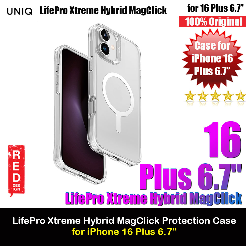 Uniq LifePro Xtreme Magclick Slim Thin Clear Transparent Magsafe Magnetic Drop Protection Case for iPhone 16 Plus 6.7 (Clear Frost)