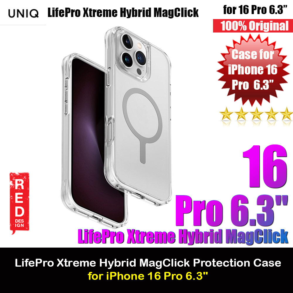 Uniq LifePro Xtreme Magclick Slim Thin Clear Transparent Magsafe Magnetic Drop Protection Case for iPhone 16 Pro 6.3 (Clear Frost)