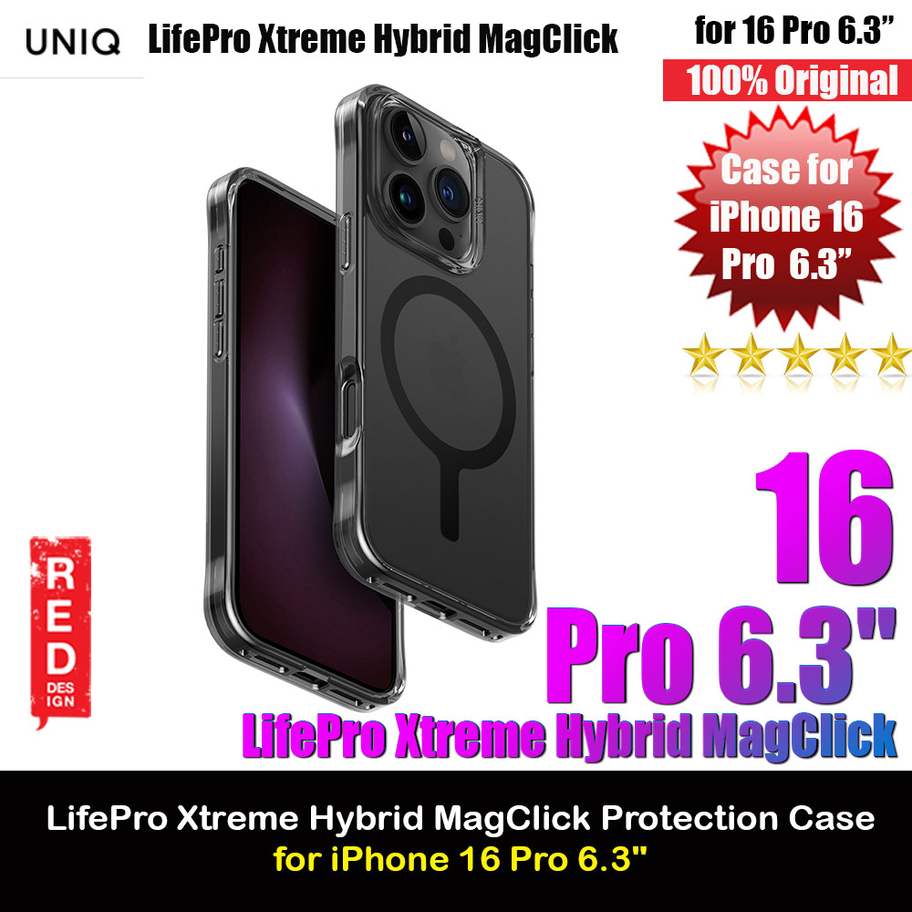 Uniq LifePro Xtreme Magclick Slim Thin Clear Transparent Magsafe Magnetic Drop Protection Case for iPhone 16 Pro 6.3 (Smoke Frost)